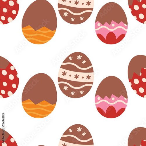 Seamless easter pattern with chocolate eggs. Easter eggs seamless pattern with eggs. Easter symbol, decorative vector elements. Easter colored eggs simple pattern.