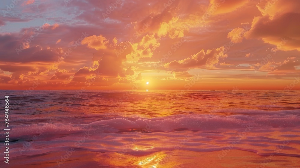 Golden Horizon Breathtaking Sunset Seascape with Vibrant Orange and Pink Skies