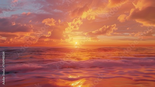 Golden Horizon Breathtaking Sunset Seascape with Vibrant Orange and Pink Skies