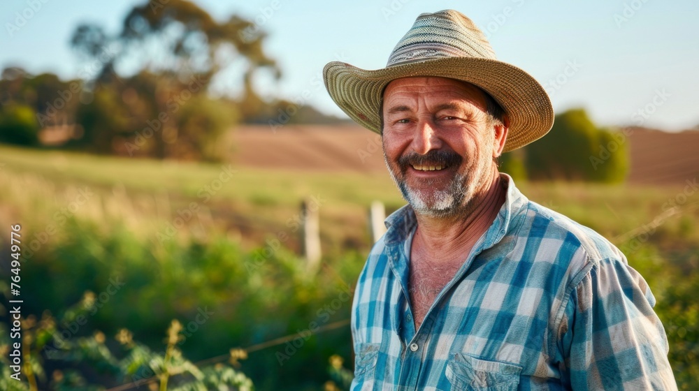 farmer with hat on his farm at day