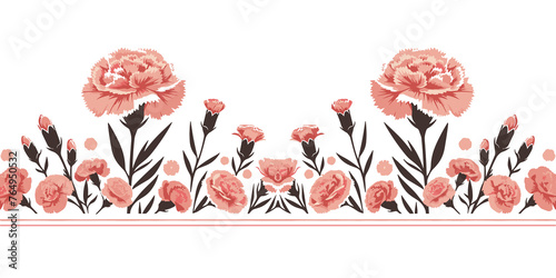 Seamless floral pattern with pink carnation flowers, floral wallpaper backdrop, Vector illustration, generative ai