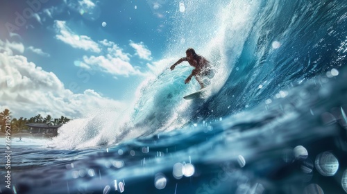 Riding the Wave A Thrilling Surfing Adventure in Crystal Clear Waters photo