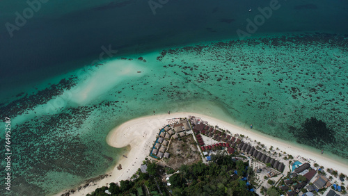 Koh Lipe Thailand drone shot north beach with green blue ocean coral reef photo