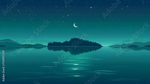 illustration of a landscape with moon above the sea.  © CreativeCreations