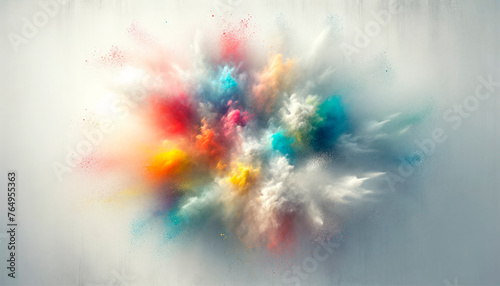 Soft cloud of colorful paint splashes on a textured white background. Dreamy art concept. Generative AI