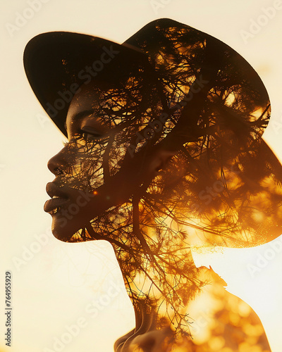 Pioneer woman, gold nuggets, in Australia, cultural diversity, economic growth Photography, golden hour, double exposure photo