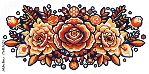 Mexico mexican roses for festival Cinco de mayo. Retro old school roses for chicano tattoo. Floral bouquet illustration with roses and blossoms, featuring ornamental decorative elements