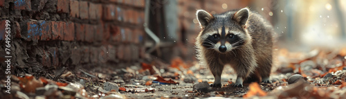 Raccoon, Masked bandit, Foraging through a littered alley, Post-rainy day, Photography, Backlights, Vignette