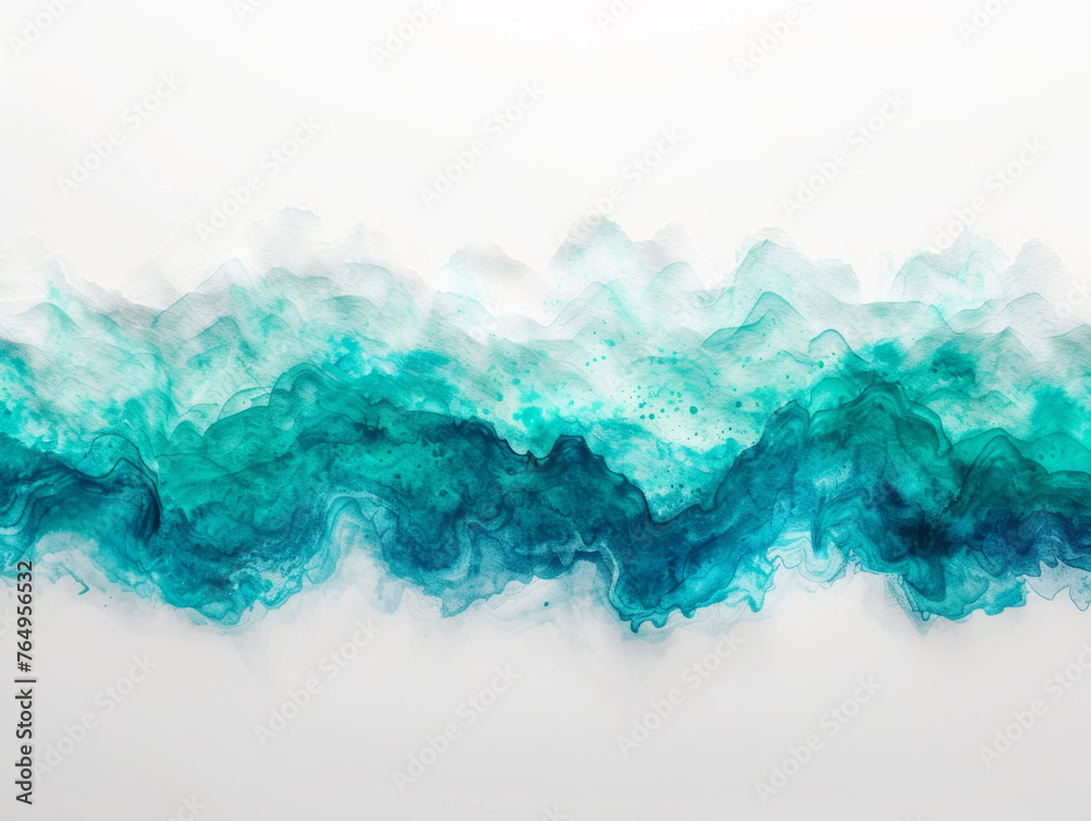 Abstract turquoise and teal watercolor waves on white background. Artistic expression concept. Generative AI Abstract turquoise and teal watercolor waves on white background. Artistic expression concept. Generative AI