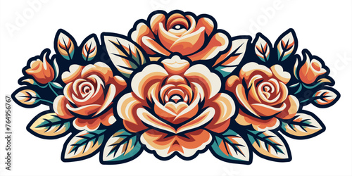 Mexico mexican roses for festival Cinco de mayo. Retro old school roses for chicano tattoo. Floral bouquet illustration with roses and blossoms  featuring ornamental decorative elements