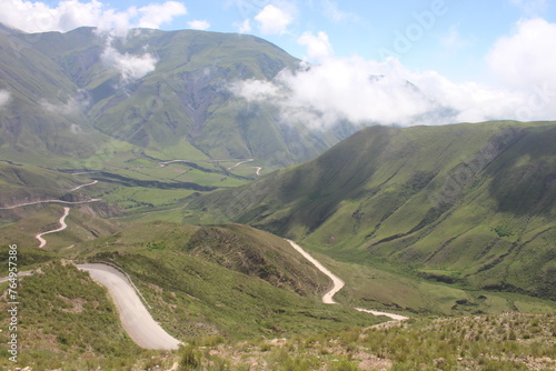 Beautiful mountain road in green landscape in northwest Argentina