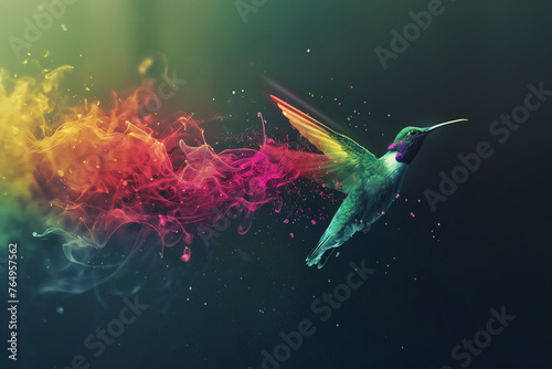 highspeed concept image. humming bird with smoke. dynamic image.  photo