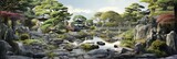 Japanese rock garden, beautiful zen green garden, banner