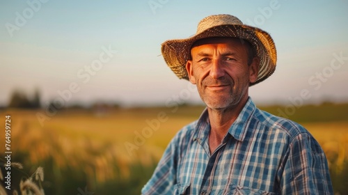 portrait of a farmer on his farm on a sunset in high resolution
