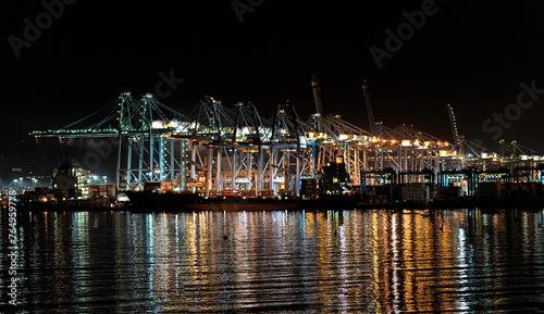 Night photography of the port of Algeciras in the Bay of Gibraltar, Spain