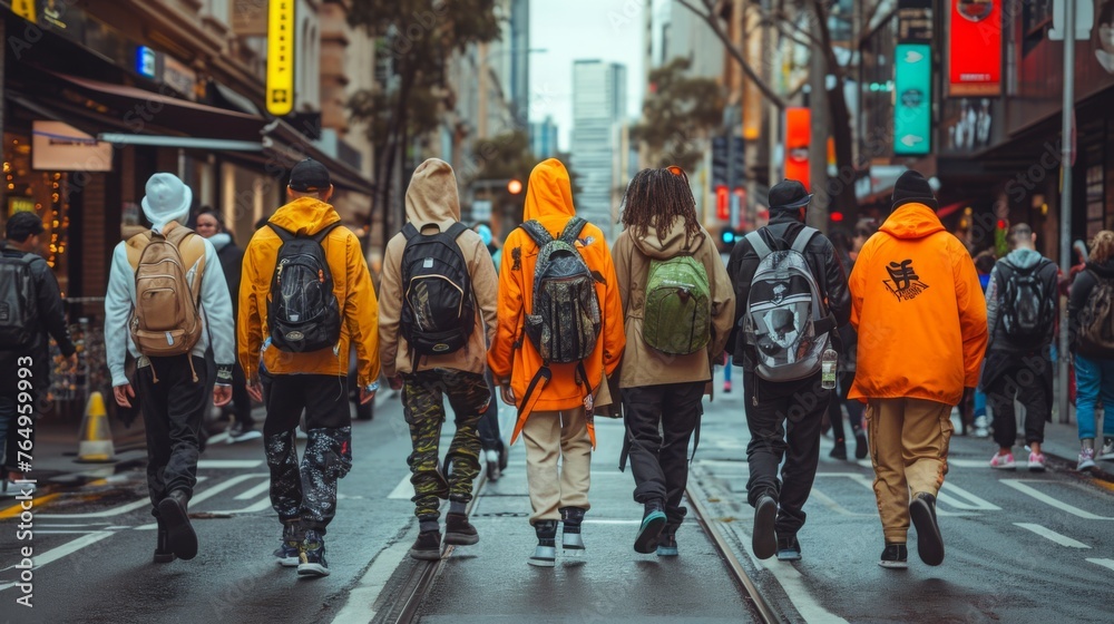 Obraz premium Diverse Group of Friends Walking Down City Street