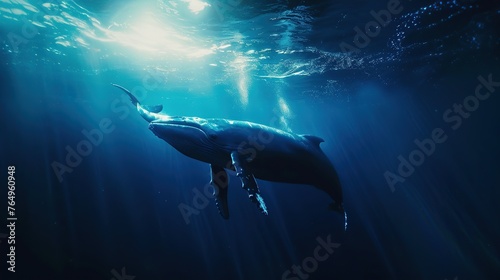 close up of blue whale. natural background