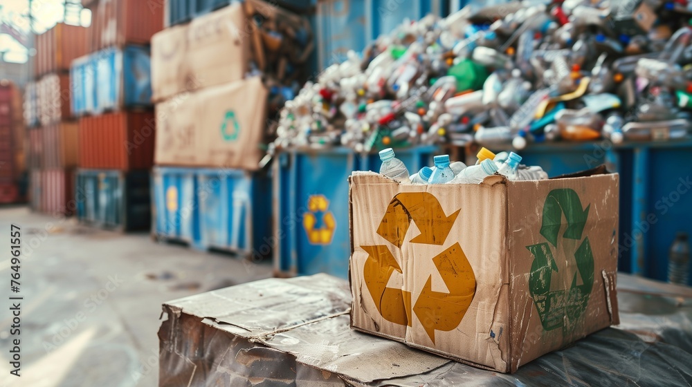 Obraz premium Used plastic bottles in boxes and containers a