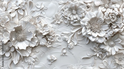 Patterns on the ceiling gypsum sheets of white flowers, plaster background - floral pattern, seamless pattern. © lililia