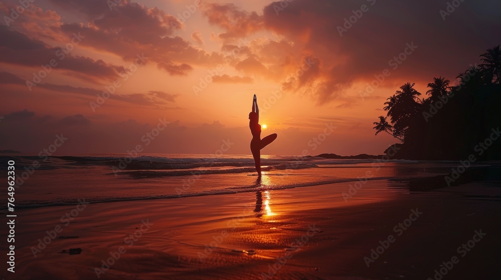 Sunrise Serenity Yoga Silhouette on Beach Find Inner Peace and Mindfulness in Nature