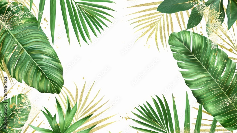 Stylish fashion frame. Stylish tropical banner. Wedding design. Leaves are not cut. Isolated and editable. - obrazy, fototapety, plakaty 