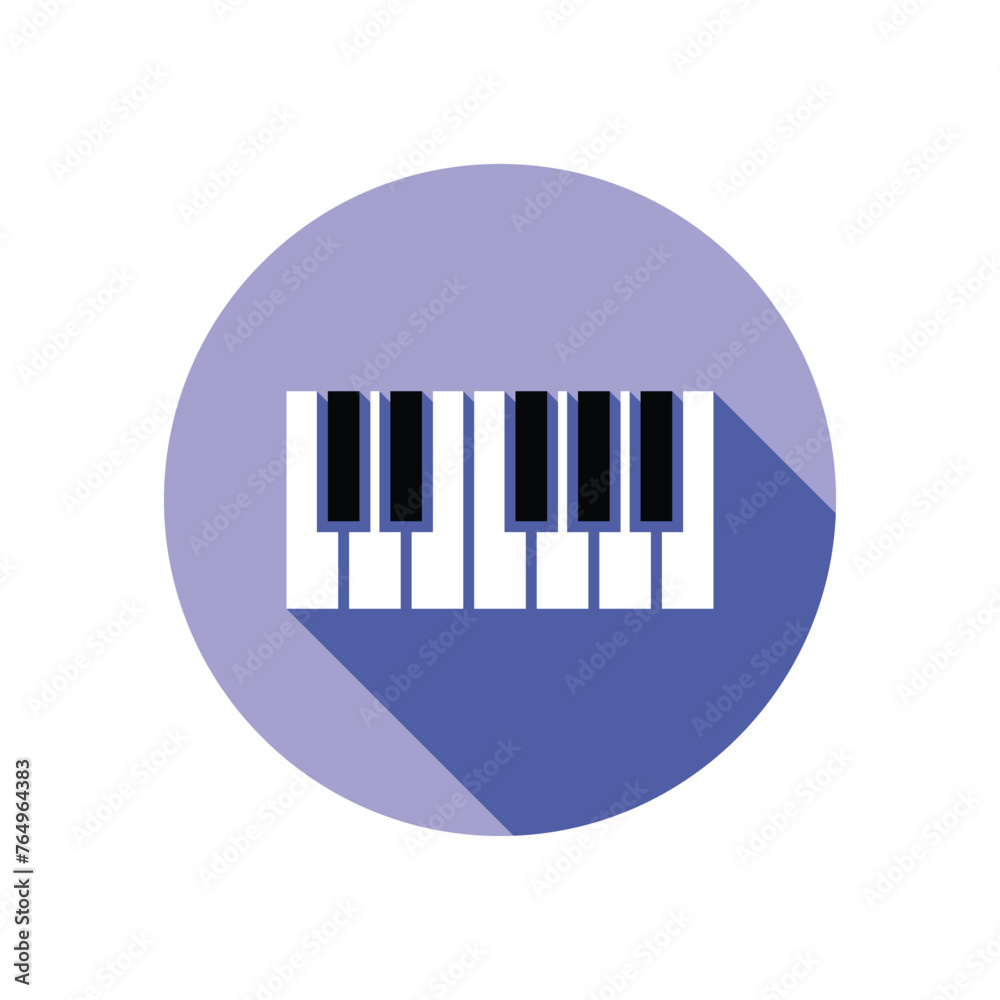 Obraz premium Piano icon with long shadow flat vector isolated on white background. Element for music concept. Symbol for web