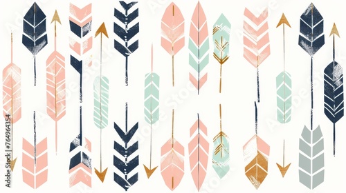 Gold, coral, navy, and mint tribal arrows moderns