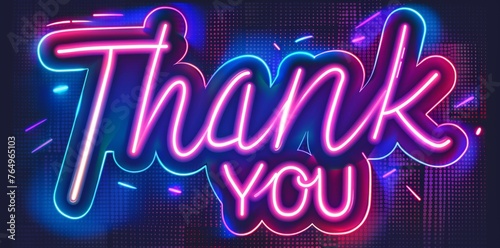 Colorful neon "Thank You" signs in modern style shining on dark background