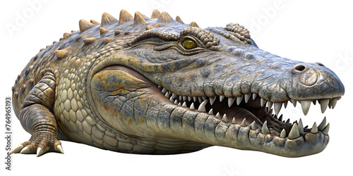 aggressive crocodile with open mouth and grungy skin and sinister look 