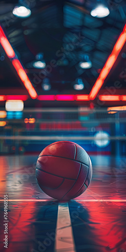 Mobile vertical wallpaper photograph of a volley ball in a 90s arcade center.. Story post.