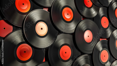 Vinyl records background with colorful labels