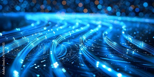 The image showcases a vibrant display of interconnecting blue lines symbolizing connectivity. Concept Technology  Connectivity  Digital Art  Abstract Design