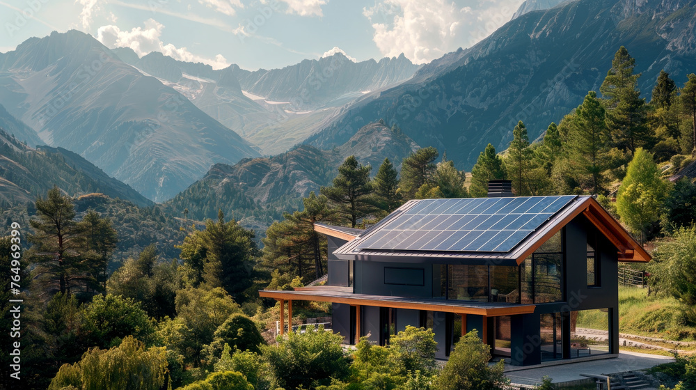 Sun power: forest house with a mountain view