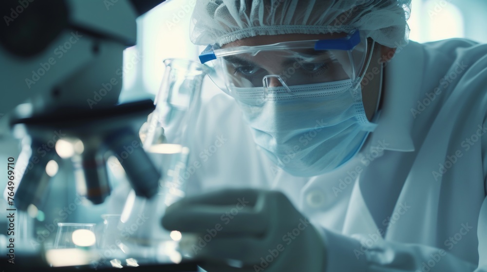 Research scientist working on experiment in a biochemistry lab Research scientist working on experiment in a biochemistry lab