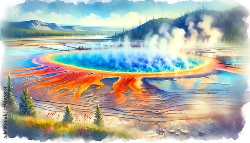 Watercolor Painting of Grand Prismatic Spring