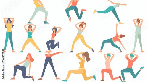 Modern illustration of people exercise. People doing various warm-up exercises. Flat design style minimal modern illustration.