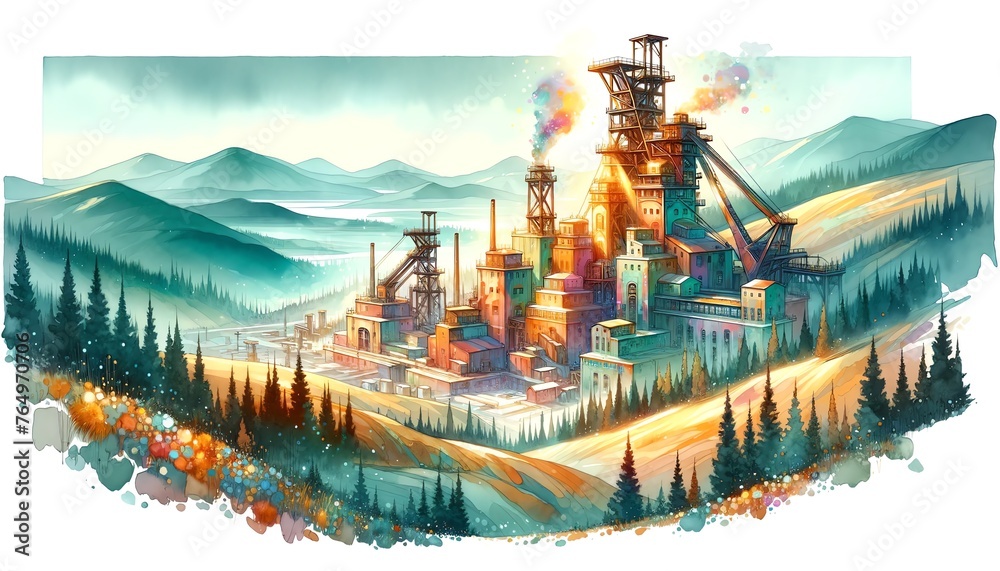 Obraz premium Watercolor Painting of the Yekaterinburg Mines