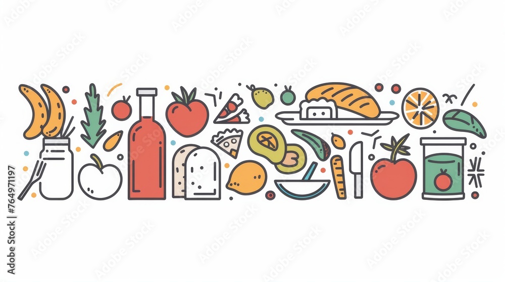The modern illustration of the food object border line is flat in design