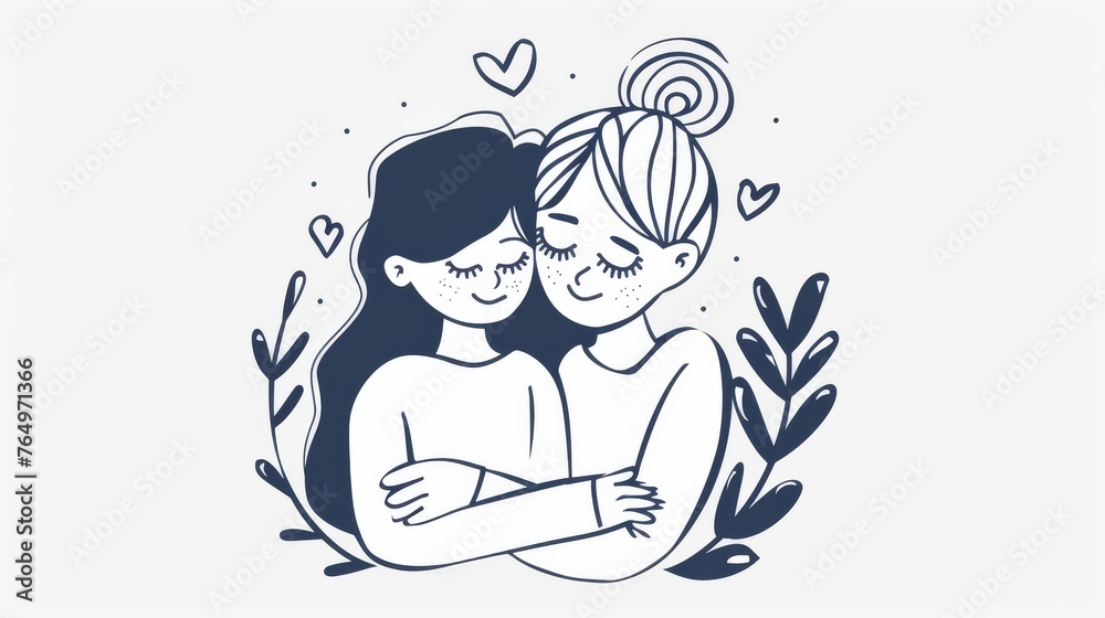 Illustrations of two friends embracing each other lovingly. Hand-drawn style modern illustrations. Illustrations of two friends embracing each other lovingly. Hand-drawn style modern illustrations.