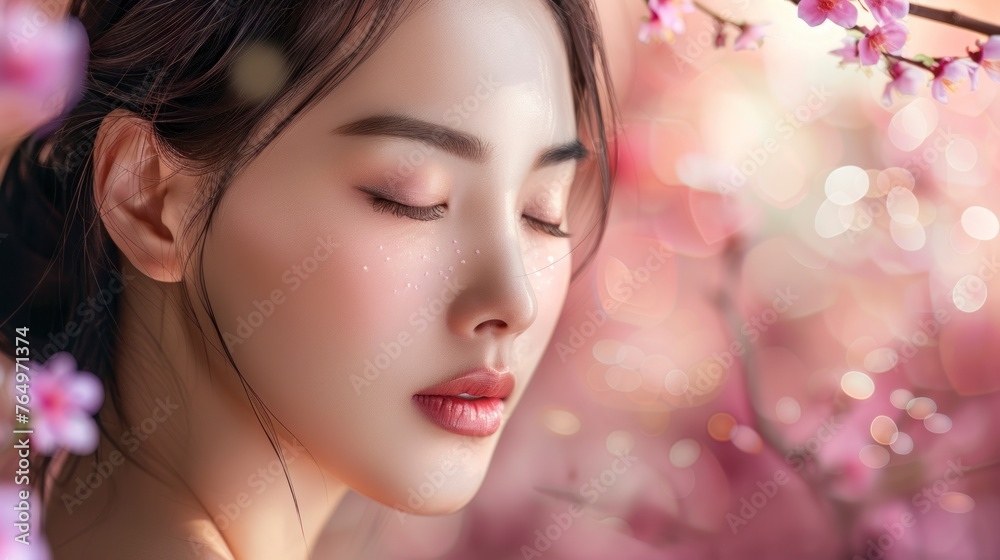 beautiful face of japanese woman perfect skin concept