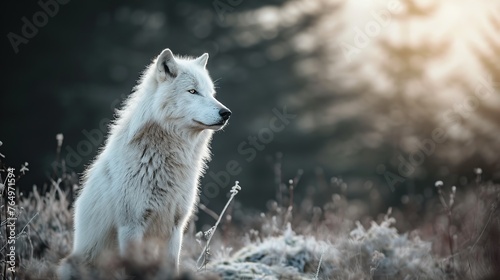 close up Arctic Wolf in spring forest