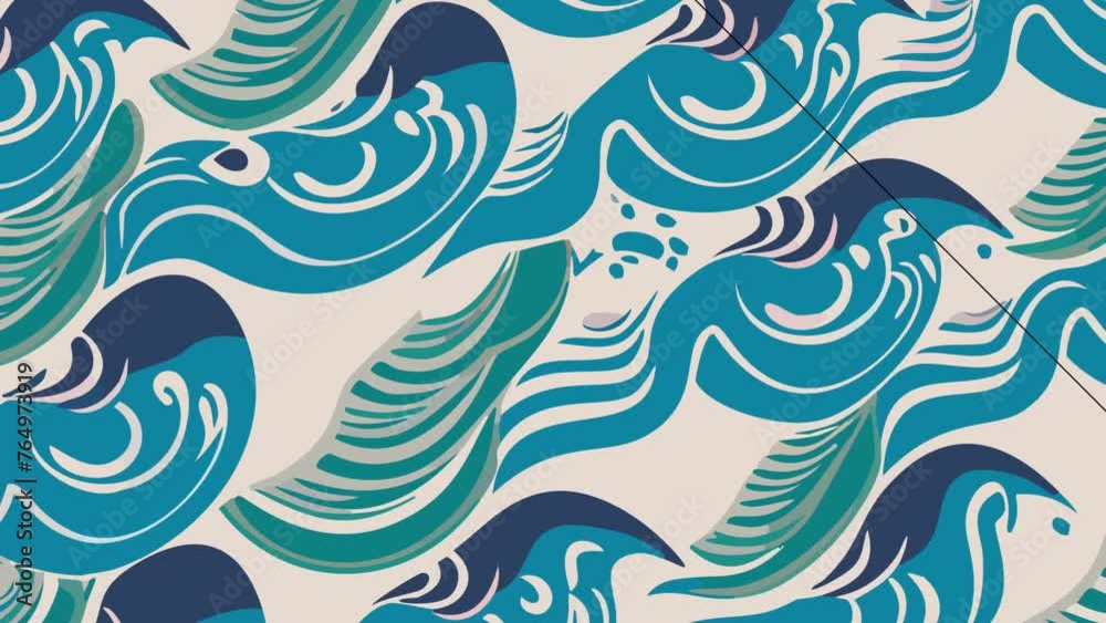 Wavy ocean pattern in shades of blue. Loop Background Animation