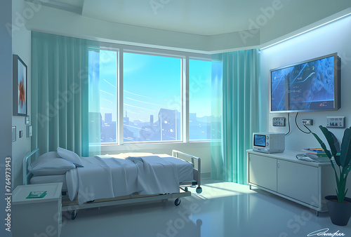 A clean and modern hospital room