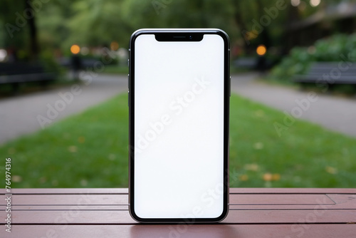 Smartphone with Blank Screen on Park Bench