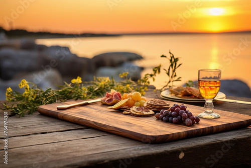 Romantic Sunset Picnic with Charcuterie Board by the Sea