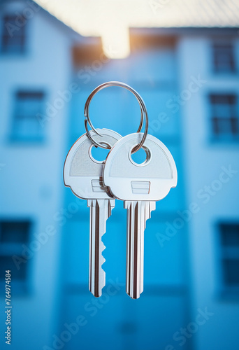 House Keys with Blurred Apartment Building Background