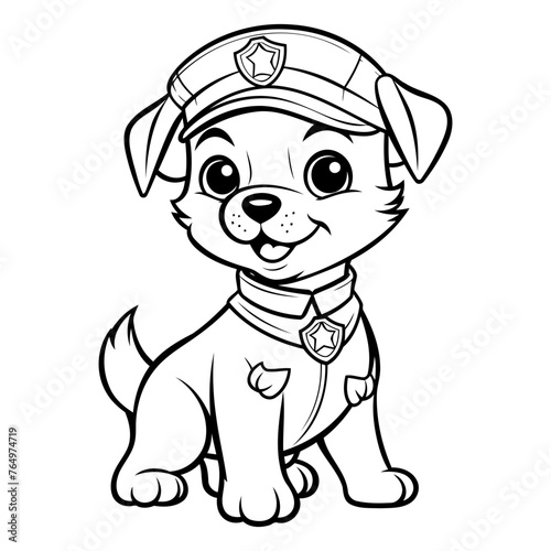 Puppy in a police cap. Coloring book for children.