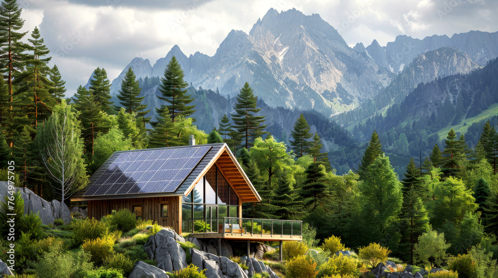 Illustration - Mountain majesty: home roof solar panels in the wild