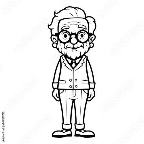Black and White Cartoon Illustration of Grandfather or Grandfather Mascot Character