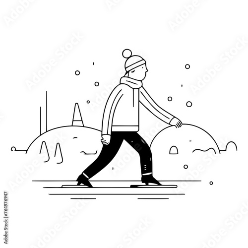 Vector illustration of a man skating on the ice in the winter.